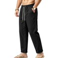 thumbnail image 4 of WULMLEO Men's Linen Pants Casual Beach Summer Pant Elastic Waist Drawstring Lightweight Trousers Black S, 4 of 4