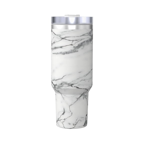 Black And White Marble Cup Insulated Tumbler Stainless Steel Vacuum Travel Mug 40 oz with Handle and Straw Lid