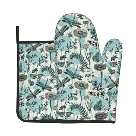 

KLL Flowers In Vintage Pattern Oven Mitts and Pot Holders 2pcs Sets for Kitchen Oven Mitt Heat Resistant 536°F Oven Gloves for Kitchen Cooking and Baking