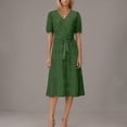 thumbnail image 6 of FRSASU Summer Dresses for Women Short Sleeve Polka Dot Midi Dress V-Neck A Line Sundress Beach Vacation Flowy Dresses Green, 6 of 7