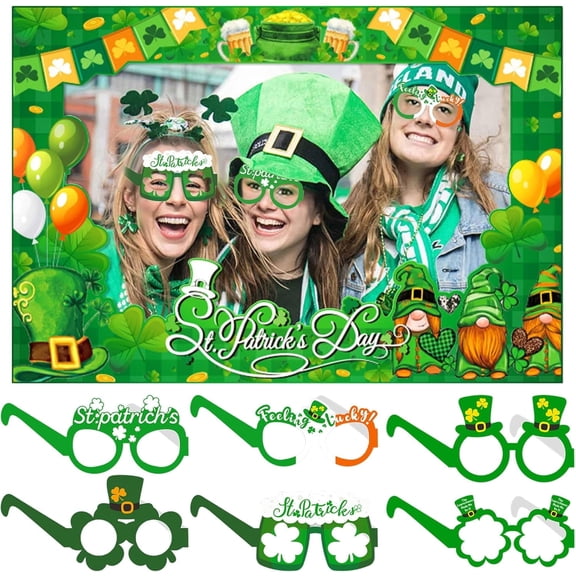 St. Patrick's Day Party Decoration Set Includes Photo Backdrop and 6 Glasses Props