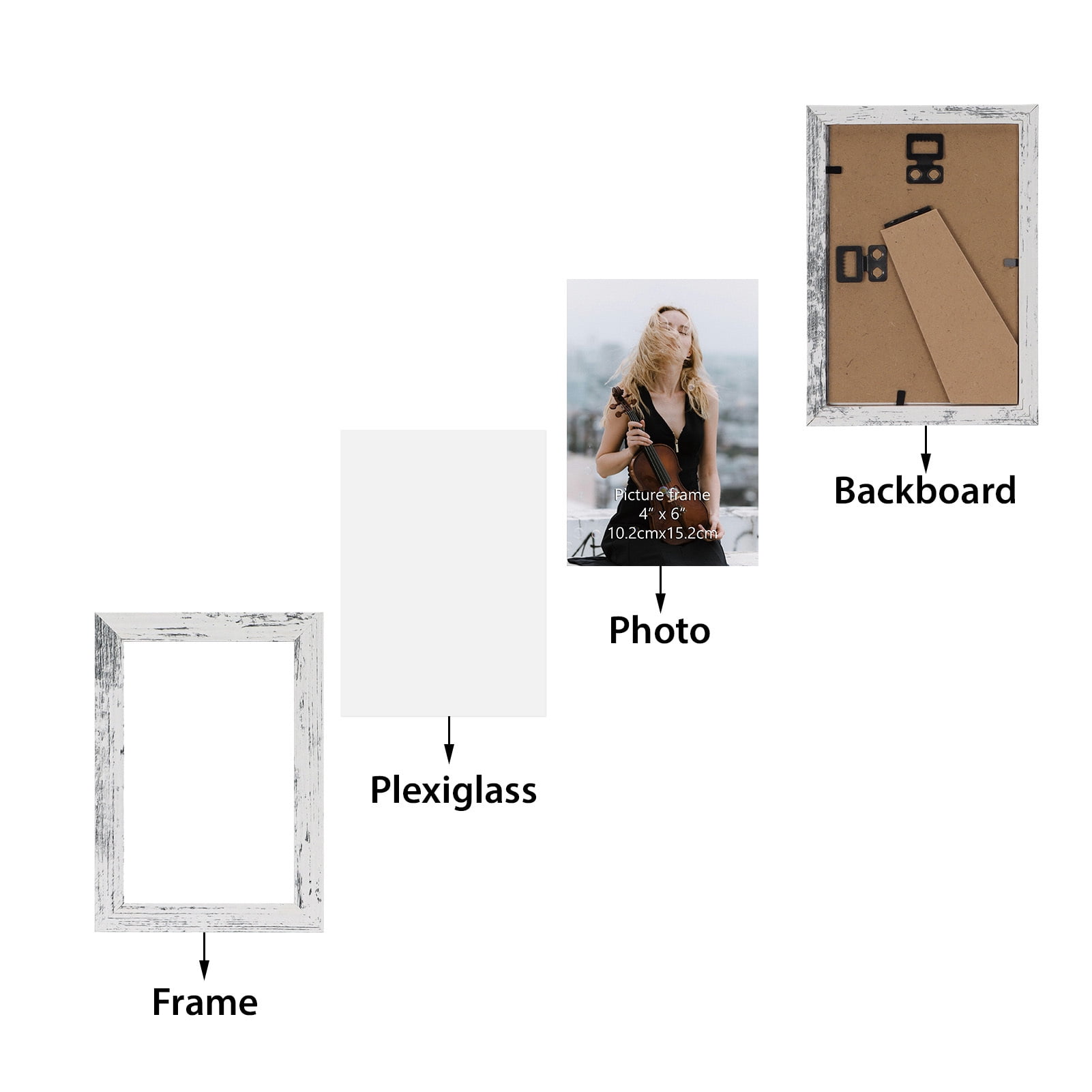 4x6 Picture Frame Set of 15, White Rustic Wooden Photo Frames Display 4 by 6 Photo for Wall or Tabletop