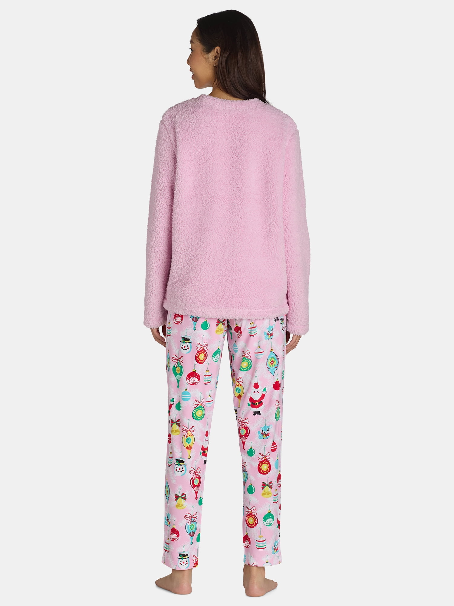 Holiday Time Women's Ornaments Holiday Plush Pajama Set, 2-Piece, Sizes S to 3X