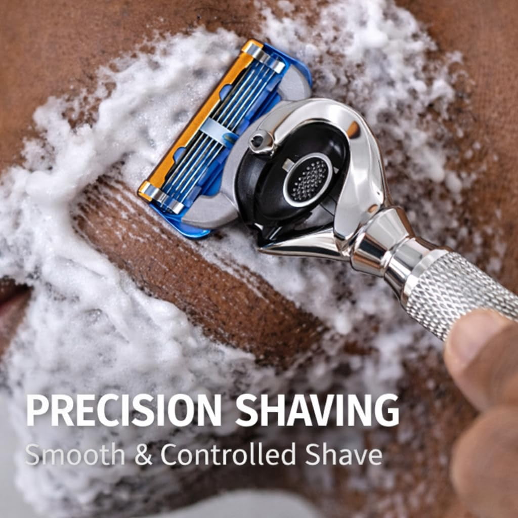 GENTS Flex-ball Charcoal Razor Long Handle Men's 5 Blade Manual Razor with 1 G.B.S Men's Stylish Precision Shaving Razor, Gray