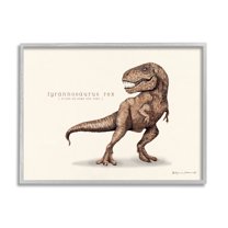 Stupell Educational T-Rex Dinosaur Animals & Insects Painting Gray Framed Art Print Wall Art