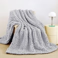 thumbnail image 6 of Chunky Knit Blanket Throw, 100% Hand Knit Chenille Throw Blanket for Sofa & Home Decor, Soft and Cozy Knitted Throw Blankets (Light Gray，51"x63"), 6 of 17