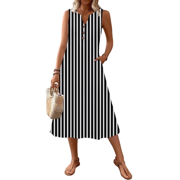 Women's Fashion Casual Checkered Striped Printed Dress
