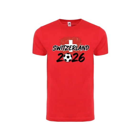 Switzerland Flag T-Shirt Adult Unisex Cotton Soccer Fan Shirt WC 2026 - Red - S