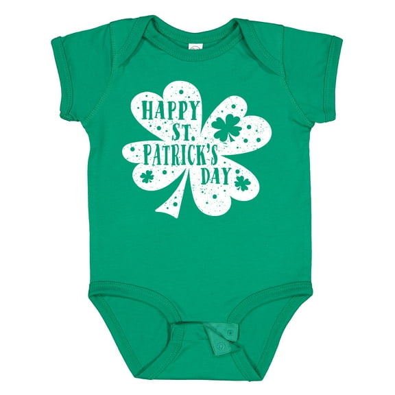 Inktastic Happy St. Patrick's Day Shamrock Silhouette in White Boys or Girls Baby Bodysuit