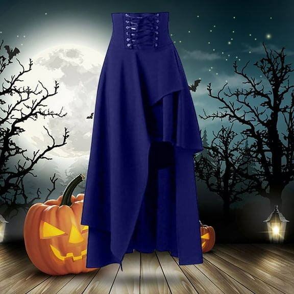 Hpapadks Skirts for Women Trendy Steampunk Gothic Vintage Irregular Solid Lace Midi Skirt Black L