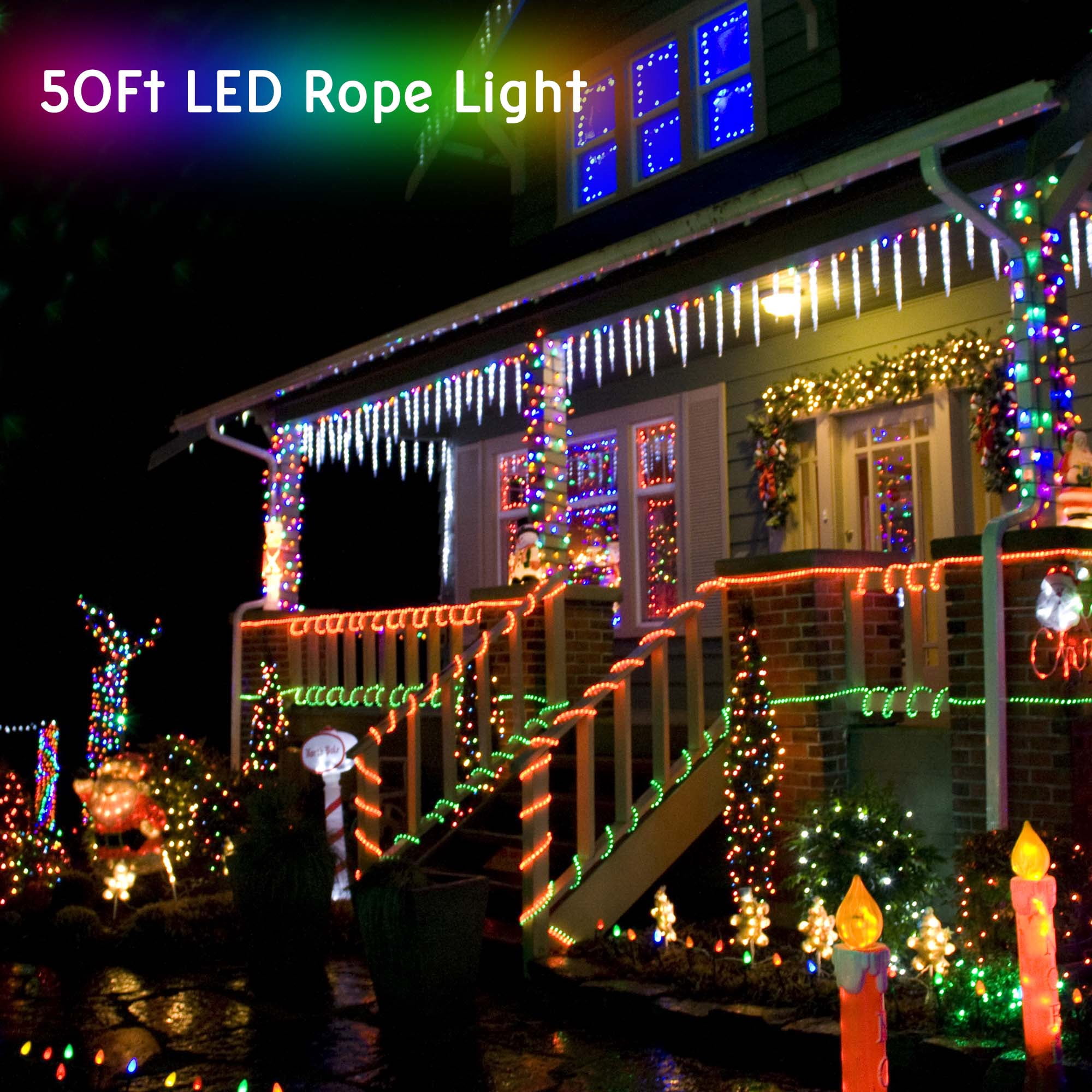 DELight 50Ft Rope Light 540 LED Waterproof String Lighting Outdoor Flexible 2 Wire for Tree Landscape Garden Patio Gazebo Decoration Green