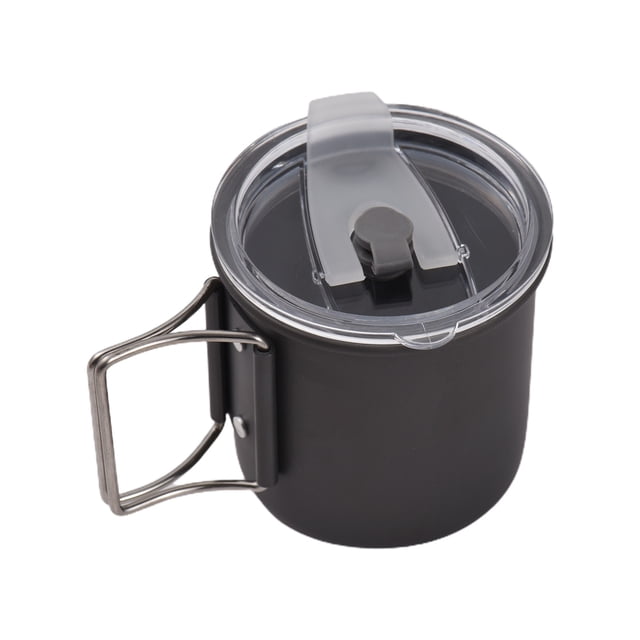 Vaso de agua de 300 ml para camping, de aluminio anodizado duro con asa plegable.