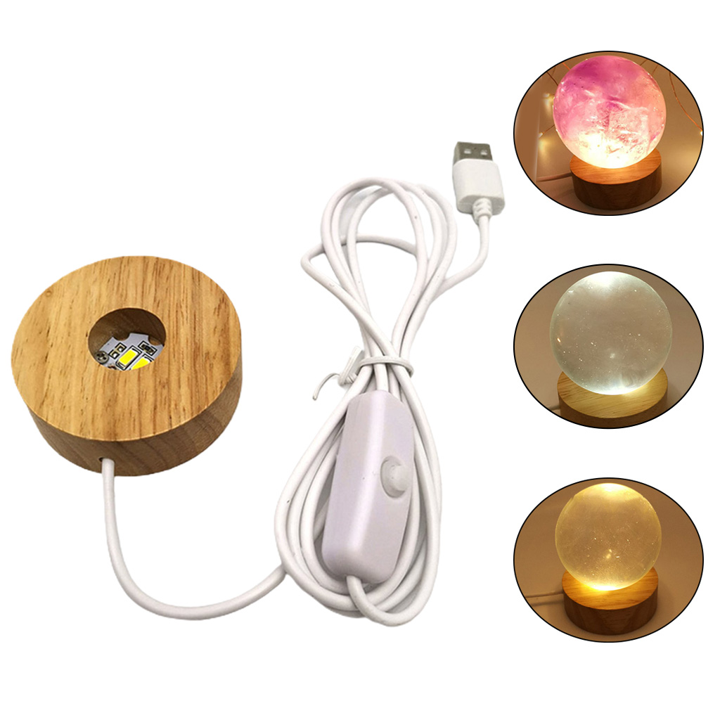 Round Wooden 3D Night Light Base Holder LED Display Stand for Crystals Glass - image 5 of 15
