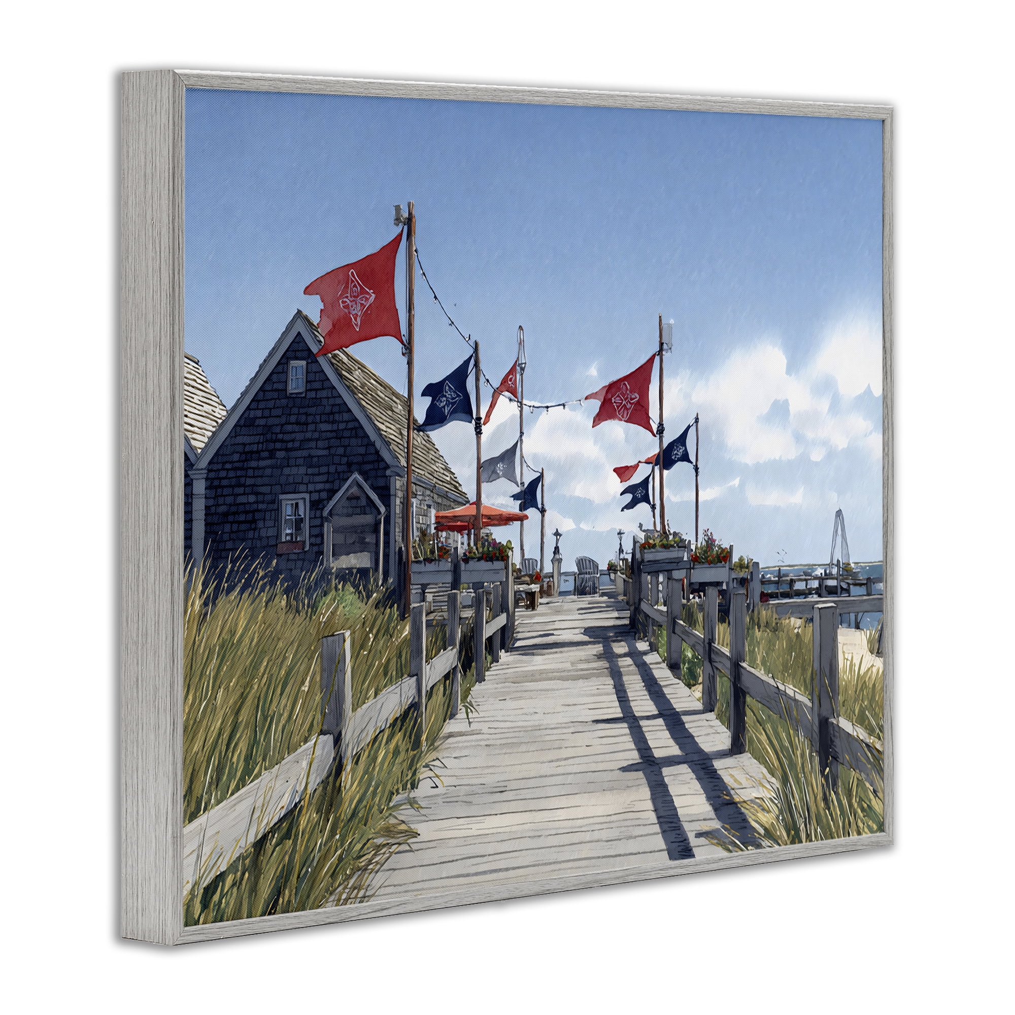 Stupell Industries Summer Boardwalk Stroll Gray Framed Giclee Art, design by Franklyn Gregory