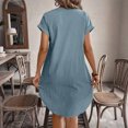 thumbnail image 4 of CIENVNSTG Summer Dresses for Women 2026 Casual Button Down Linen Shirt Dress Short Sleeve Knee Length Tunic Dress Blue M, 4 of 7