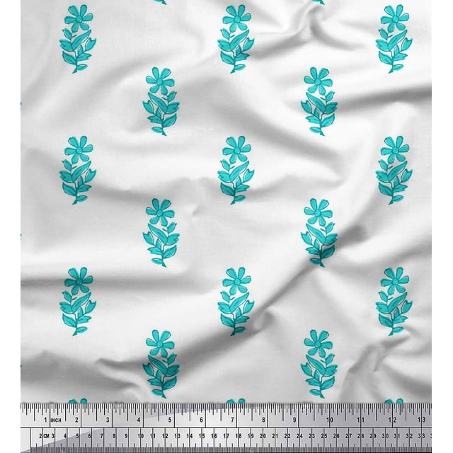 Soimoi Modal Satin Fabric Leaves & Floral Block Fabric Prints by Yard 42 Inch Wide