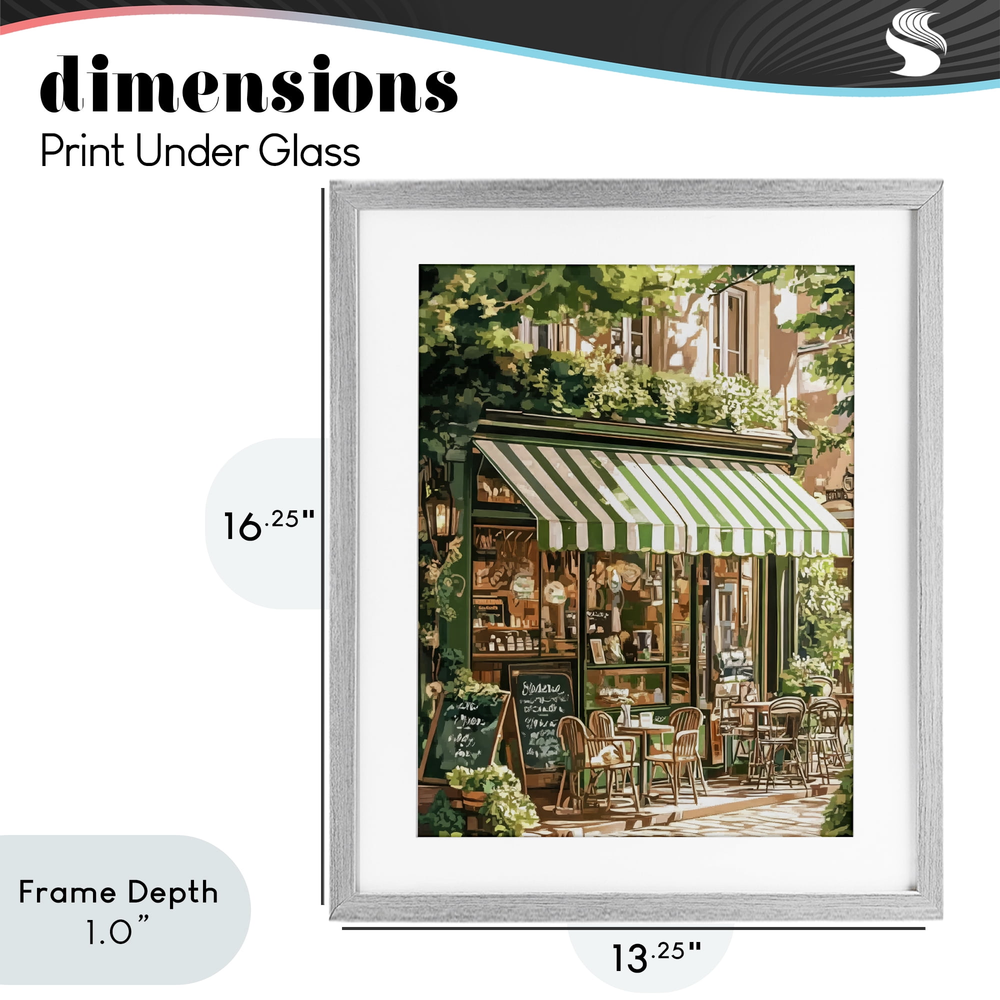Stupell Industries Coffee Shop Awning & Greenery Gray Framed Print Under Glass, design by LSR Design Studio