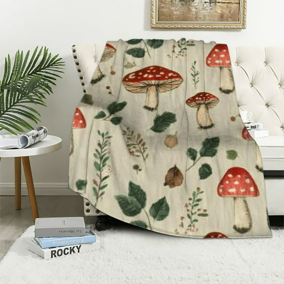 Autua Mushroom Leaves Pattern Warm Lightweight Blanket Soft Fleece Blankets for All Seasons 40x50in