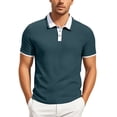 thumbnail image 2 of Men Polo Shirts with Collar Solid Color Summer Casual Button Business Commuting Short Sleeved Golf Mens T-Shirts Blue L, 2 of 7