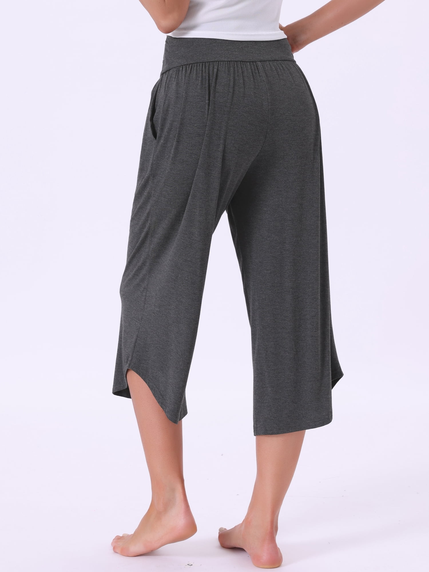 DARING DIVA Women's Capri Lounge Yoga Cropped Summer Casual Wide Leg Pants XL Gray