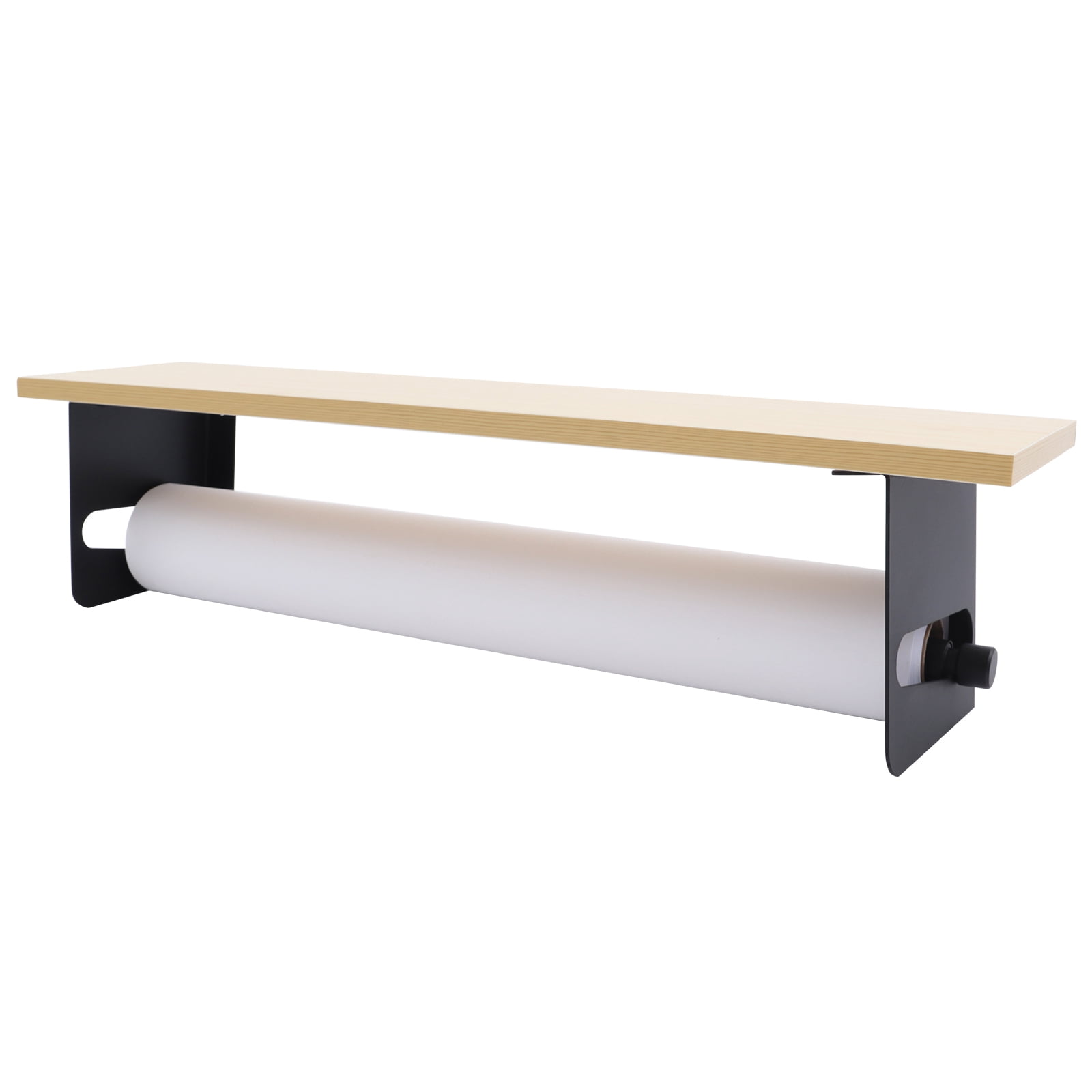 24'' Paper Roll Cutter Wall Mounted Kraft Paper Dispenser Cutter Wood Floating Shelf