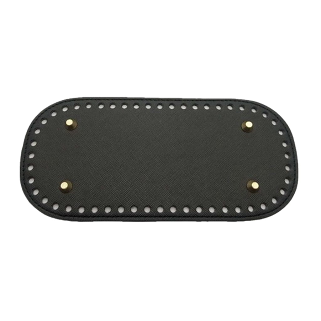 Fondo De Bolsa De PU Ovalado Para Manualidades - Base Para Bolsos Tejidos A Mano, 26x8x1 Cm, Con Agujeros Y 4 Clavos, Color Beige