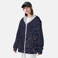 thumbnail image 5 of Goofa Copper-Gold Gloss Outline Navy Dark Blue Printed Women's UPF 50+ Sun Protection Hoodie Jacket Lightweight Long Sleeve Sun Shirt for Women with Pocket Hiking Outdoor-X-Large, 5 of 9