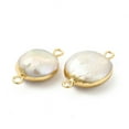 thumbnail image 4 of 5pc Baroque Natural Keshi Pearl Connector Charms Flat Round Links with Brass Double Loops Light Gold 21~23x13~15x5~7mm Hole: 1.8mm, 4 of 4