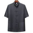 thumbnail image 2 of Dagugfen Chemises pour Hommes Manches Courtes Fleur Col Montant Ample Léger Décontracté Mode, 2 of 3