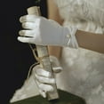 thumbnail image 3 of Yesbay 1 Pair Retro Satin Bride Gloves Faux Pearls Decor Pleated Cuffs Solid Color Vintage Wedding Gloves, 3 of 7