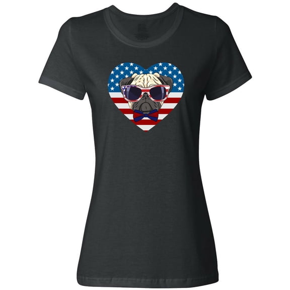 Inktastic Pug Dog Patriotic US Flag Heart Women's T-Shirt
