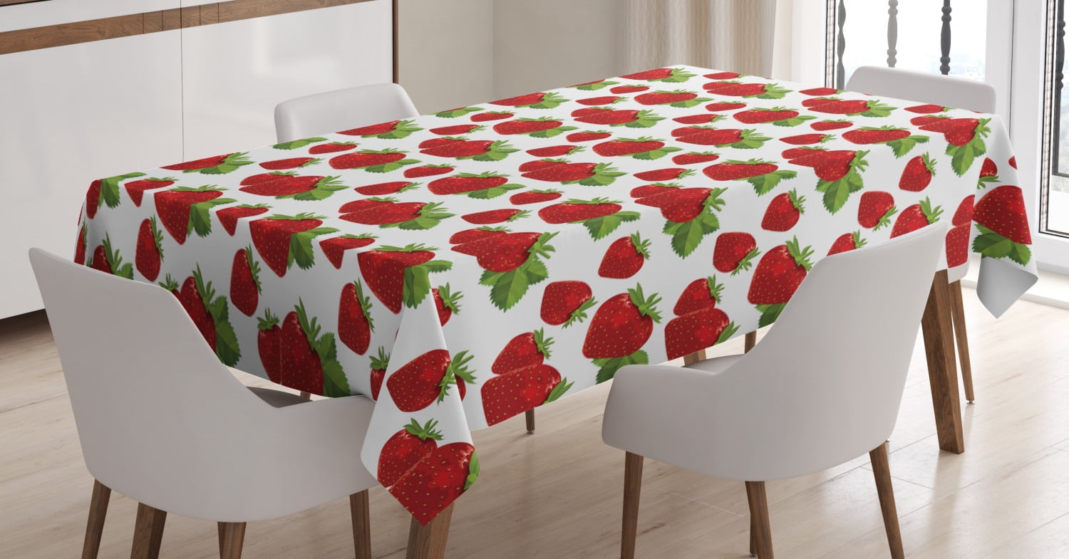 Strawberry Tablecloth, Delicious Organic Food Theme Colorful