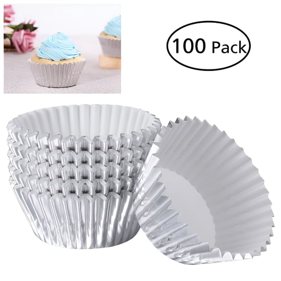 ACDANC 100Pcs Aluminum Foil Cupcake Liners Heavy Duty Mini Muffin Cake Baking Cups (Silver)