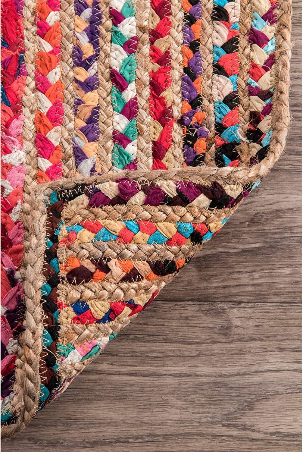 Indian Handmade Braided Multi Color Cotton with Natural Jute Oval Shape Area Rugs , Floor Decor Carpet Size 5 x 8 Feet ( 150 cm x 240 cm )