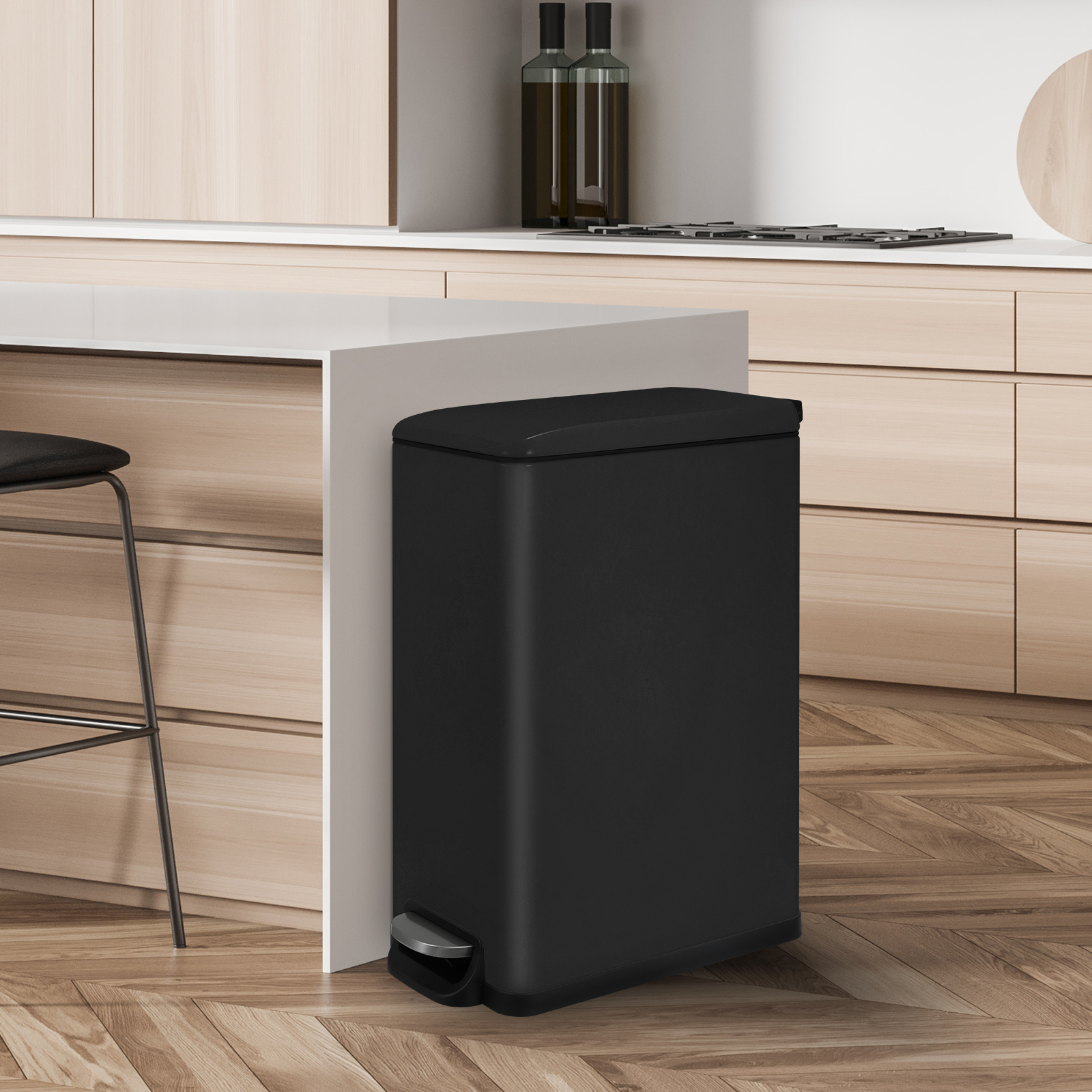 TLSUNNY 13.2 Gal Stainless Steel Foot Pedal Trash Can, with Inner Bucket, Silent Trash Can, for Kitchen, Bathroom