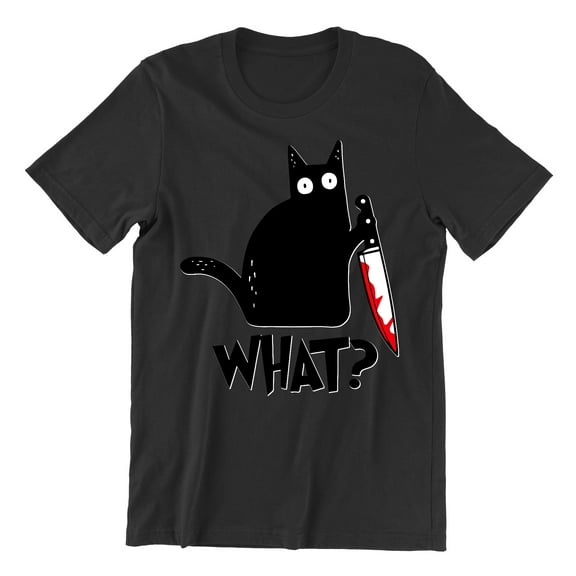 Black Cat Creepy Crazy Eyes Halloween Shirt Unisex Men's T-shirt, 2XL, Black