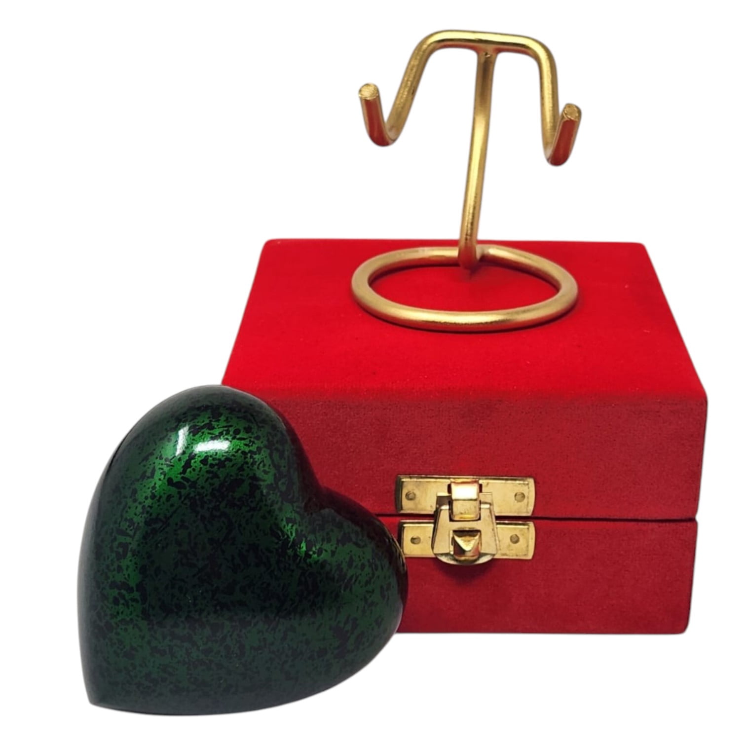 SMIURNS Custom Engraved Emerald Green Speckled Memorial Urn - Heart Keepsake Cremation Urn for Ashes - Includes Gold Display Stand and Red Velvet Gift Box - Small Decorative Urn for Human or Pet