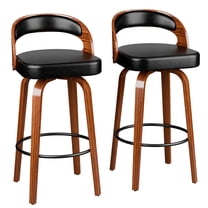 Hersunpl Swivel Bar Stools Set of 2, 26" Counter Height Barstools with Back & Arms, Faux Leather Upholstered Chairs with Bentwood Frame for Kitchen Island – Black