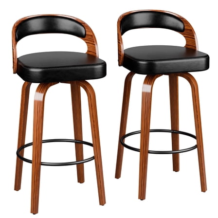 Hersunpl Swivel Bar Stools Set of 2, 26" Counter Height Barstools with Back & Arms, Faux Leather Upholstered Chairs with Bentwood Frame for Kitchen Island – Black