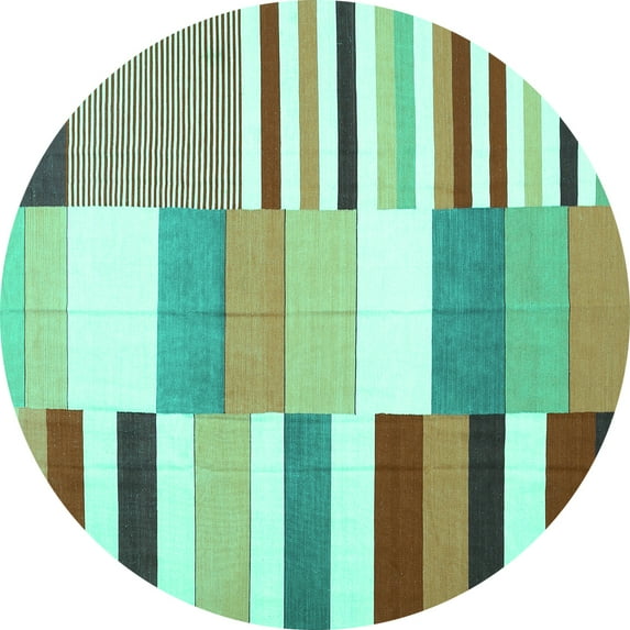 Ahgly Company Indoor Round Patchwork Turquoise Blue Transitional Area Rugs, 6' Round