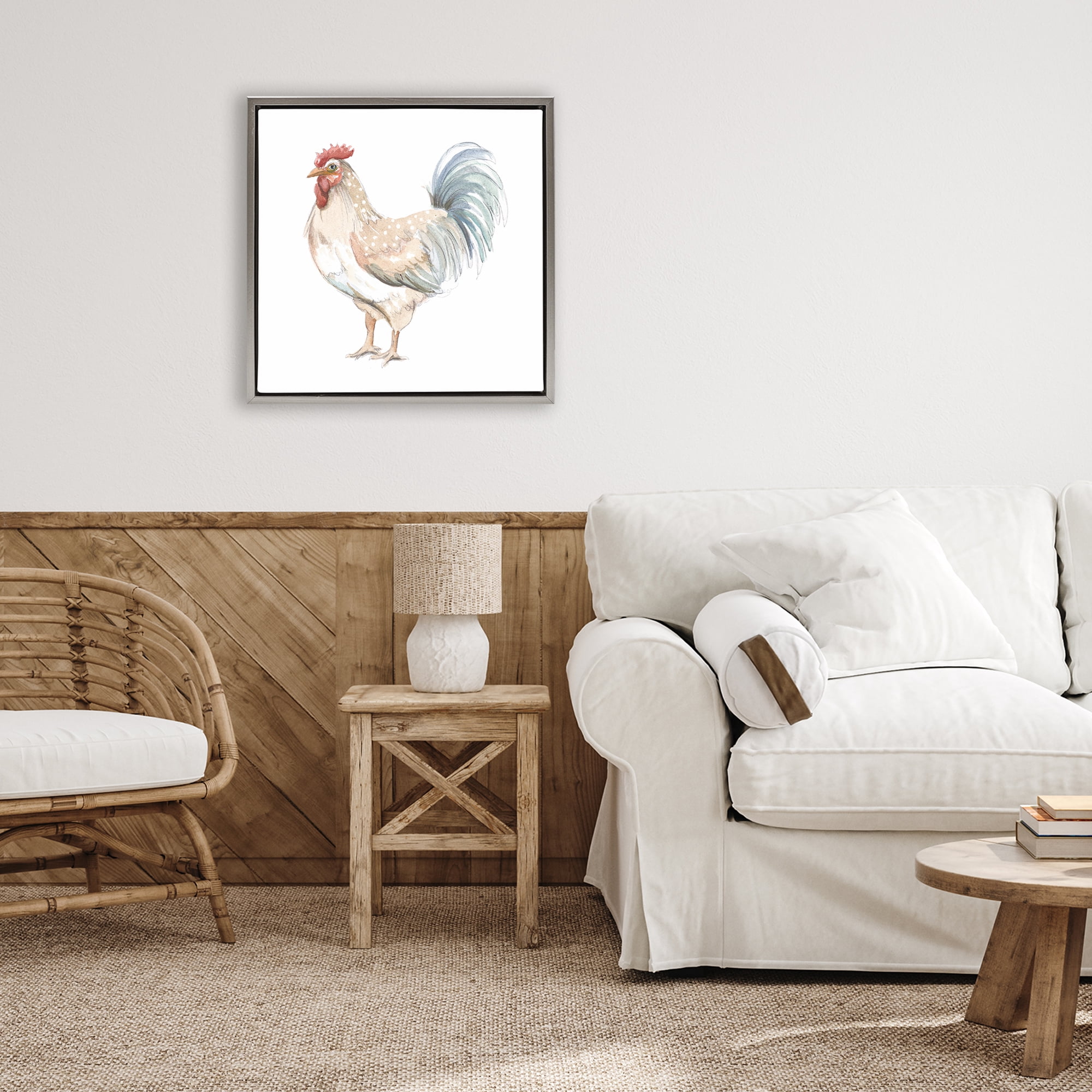 Stupell Industries Watercolor Rooster Sketch Gray Framed Floater Canvas Wall Art, design by Patricia Pinto