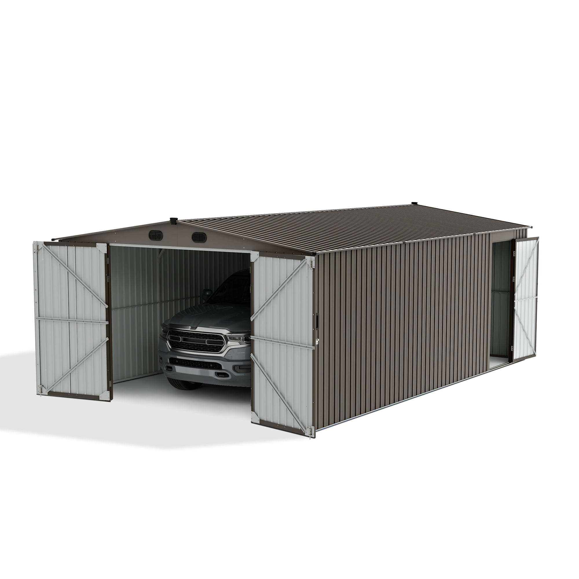 Sunjoy 13 ft. x 20 ft. Outdoor Storage Shed, Carport, Light Grey