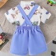 thumbnail image 3 of Kaprioy Baby Boy Outfit Infant Baby Boy Outfits Dress Clothes Bowtie Tractor Romper Shirts Suspender Shorts Overalls Set Summer Gentleman Suit 2PC, 3 of 7