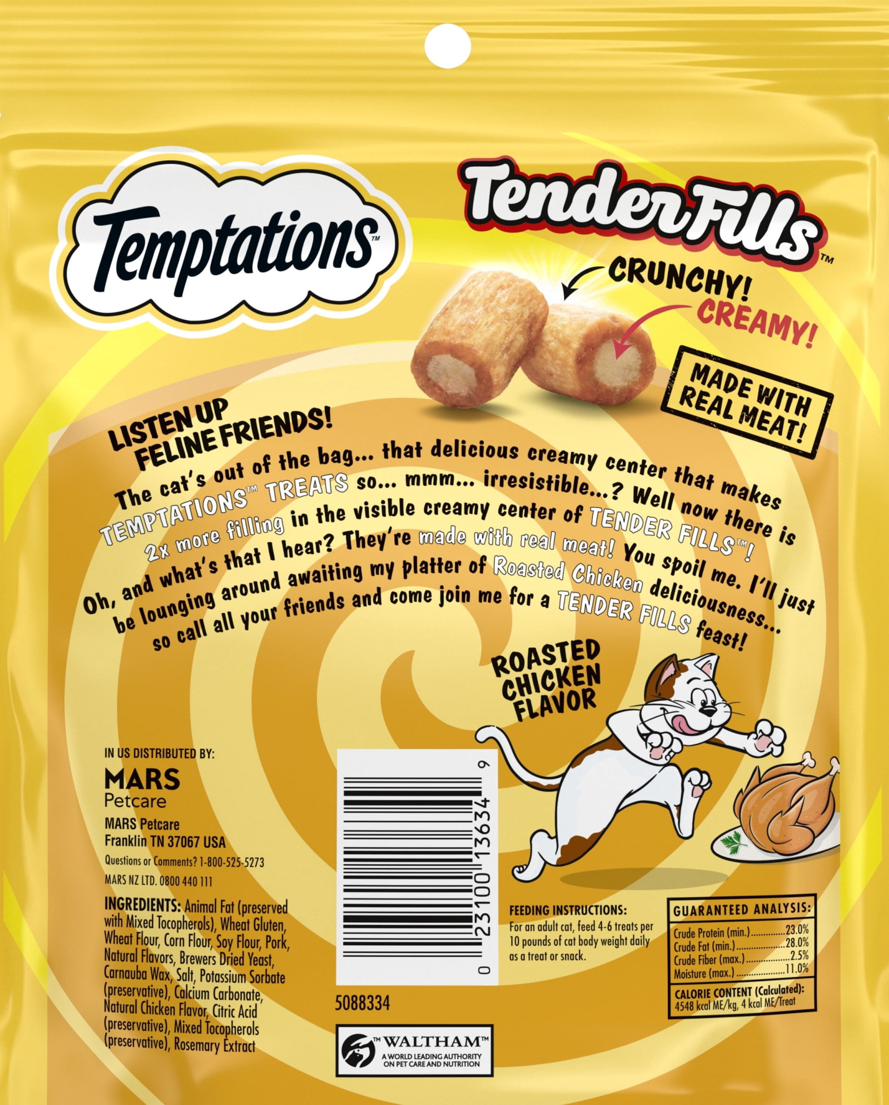 Temptations Tender Fills Roasted Chicken Flavor Crunchy And Soft Adult Treats For Cats, 4.6 Oz Pouch
