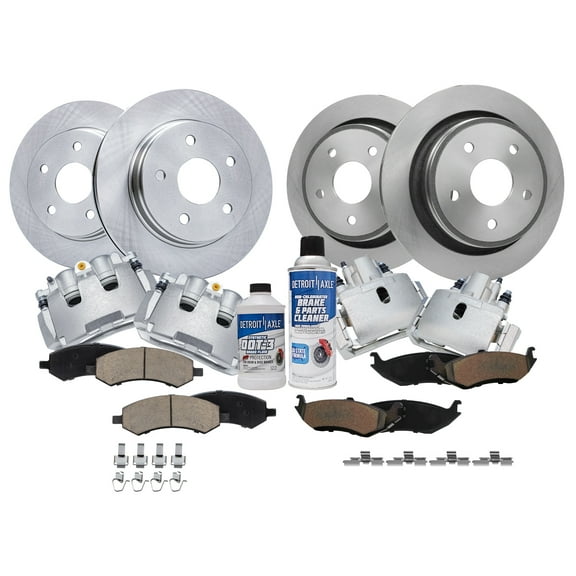 Detroit Axle - 13.23'' Front & 13.86'' Rear Disc Rotors Brake Calipers Ceramic Brake Pads Kit Replacement for 2009-2010 Dodge Ram 1500, 2011-2018 Ram 1500 [5-Lug]