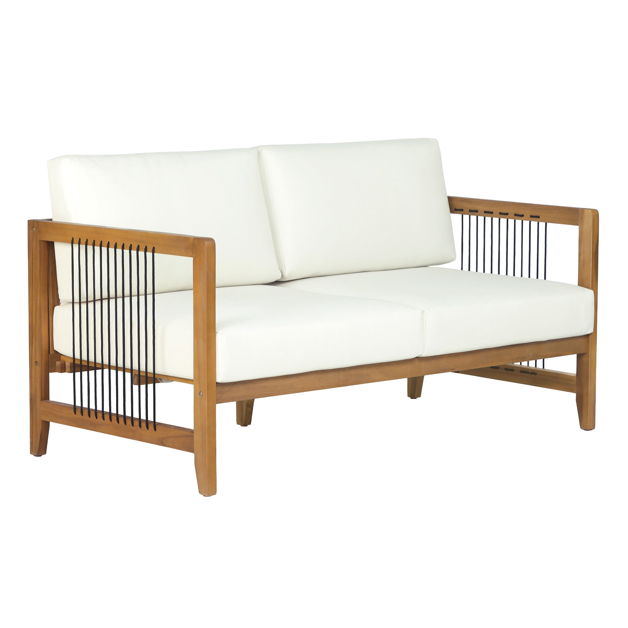 Christopher Knight Home Outdoor Acacia Wood Loveseat with Handwoven Rope and Cushions, Teak+Beige