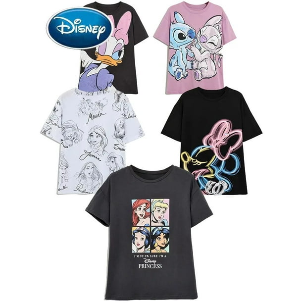 Camiseta de la familia de Disney para mujer Camiseta de algodon con estampado de dibujos animados de Winnie the Pooh Mickey Mouse Stitch hada Dumbo SIMBA Bodega Aurrera en linea