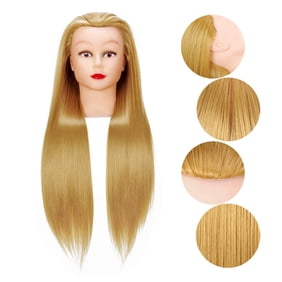 HAIR BY DK Cosmetology عارضة أزياء رأس تصفيف الشعر 26-28 بوصة تدريب دمية رأس من الألياف الاصطناعية مع المشبك شقراء داكنة (27 #)