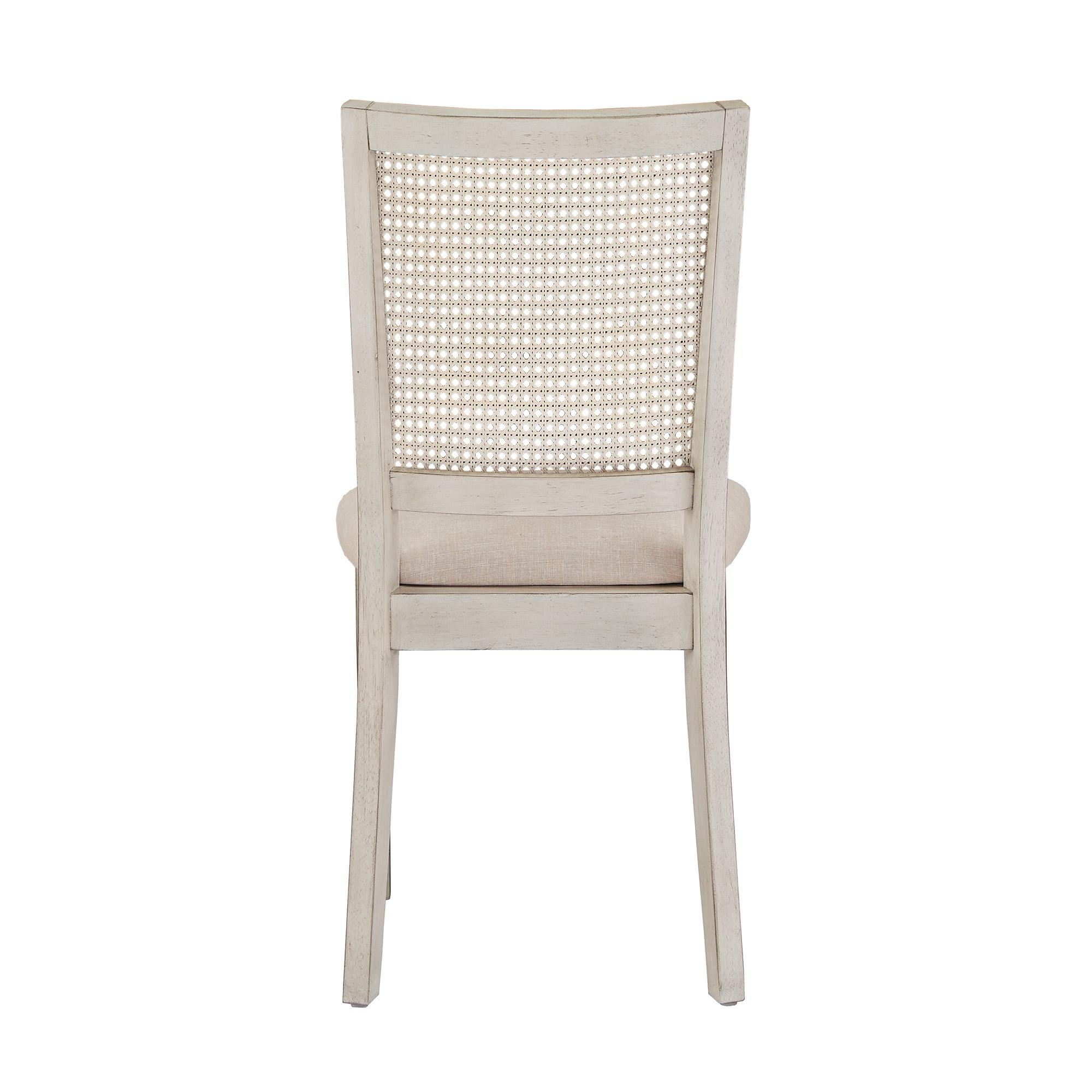 Weston Home Farmhouse Rattan Back Beige Seat Wood Dining Chairs, Set of 2, Antique White