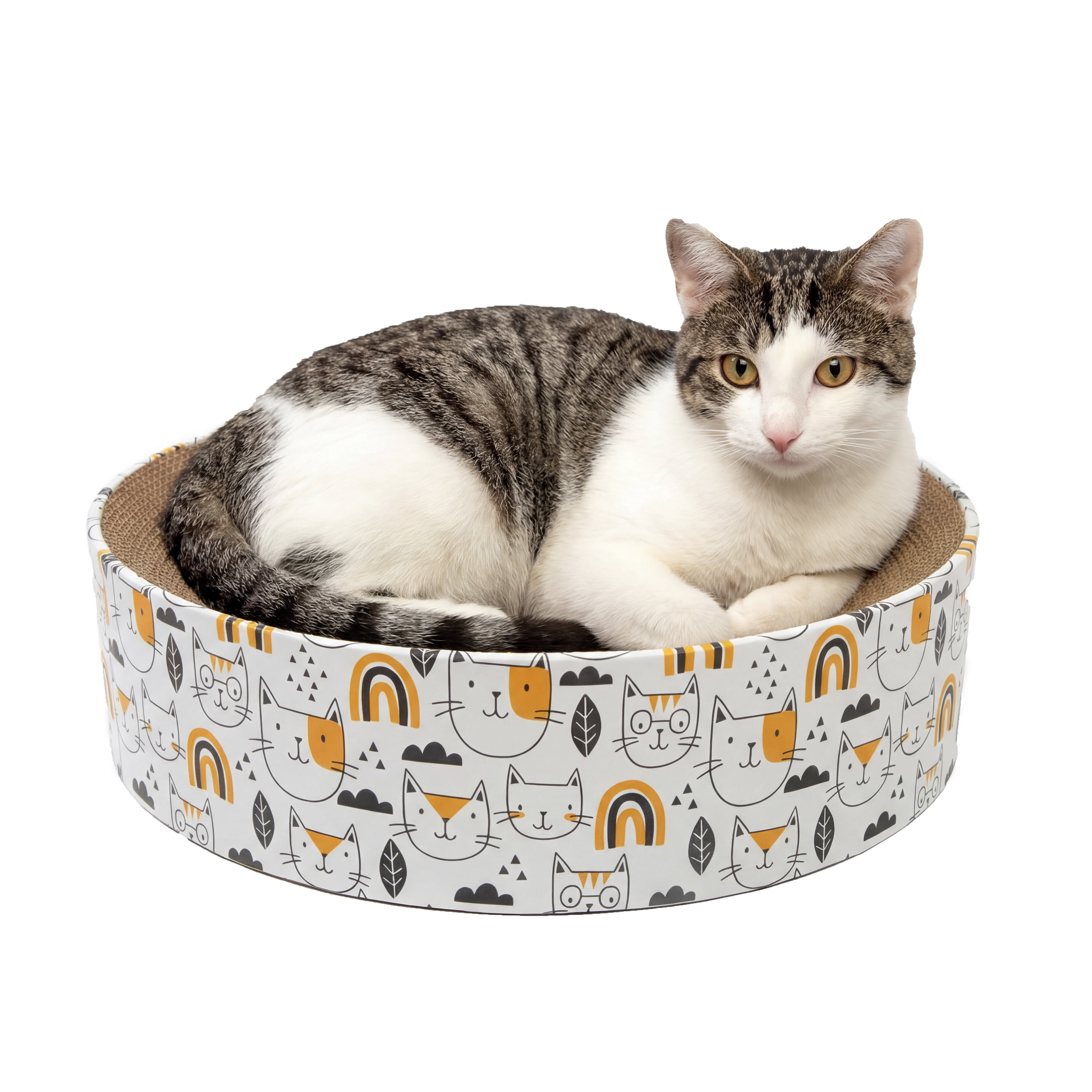 Kitty City Durable Cat Face Print Corrugated Cardboard Cat Scratching Pad Bed, Multicolor